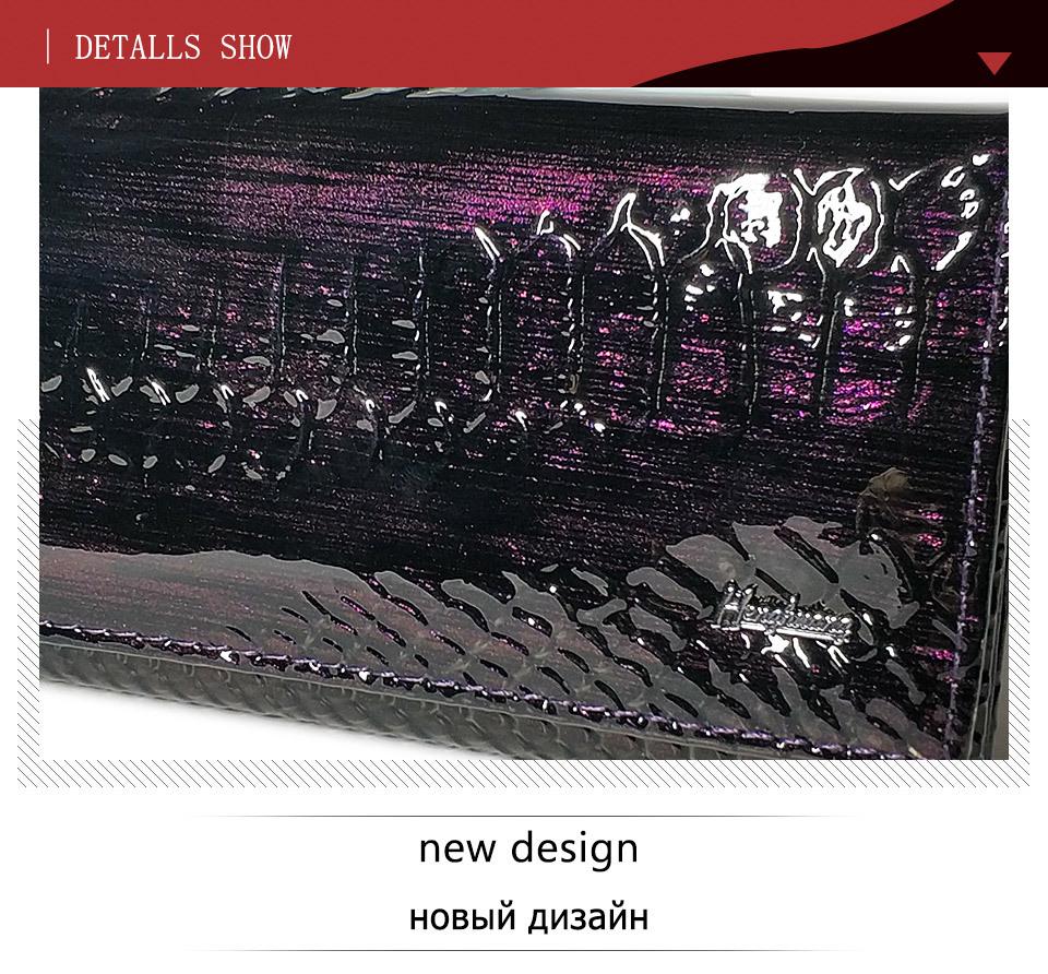 Women's Crocodile Pattern Genuine Leather Wallet: Patent Design, Multi-Card Slots, Large Capacity Coin Purse with Snap Button.