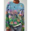 Spot 3D Printed Women's Floral Pattern Pullover Hoodie Without Hat Casual Loose Long Sleeved Top