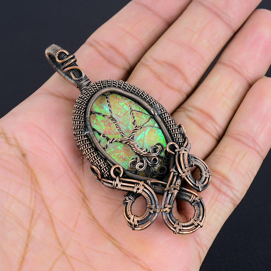 Australian Triplet Opal 999 Copper Wire Wrapped Pendant, Handmade Gemstone Jewelry Pendant Gift For Birthday