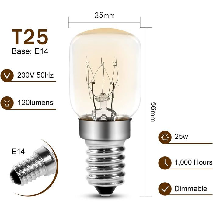 Oven Bulb - AIMOONSA - T25 - 25W - E14 - 2700K Dimmable