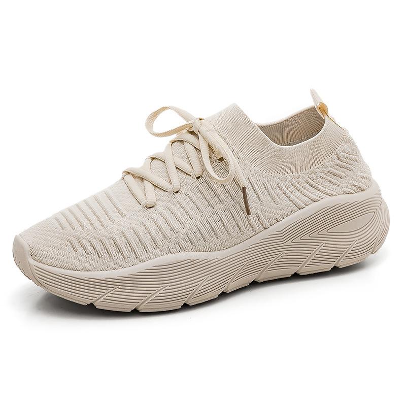 Sneakers women's summer new thick-soled solid-color couples fly-woven one-pedal socks shoes women's tide