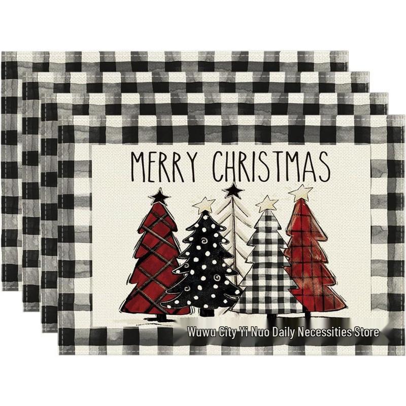 Christmas Snowman & Snowflake Plaid Insulated Placemat - Festive Table Decoration