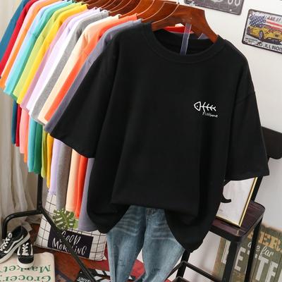 Ladies Cartoon Printing Tshirt Summer Plus Size Short Sleeve O-neck Tops Couple Oversized Versatile Solid Color T-shirts