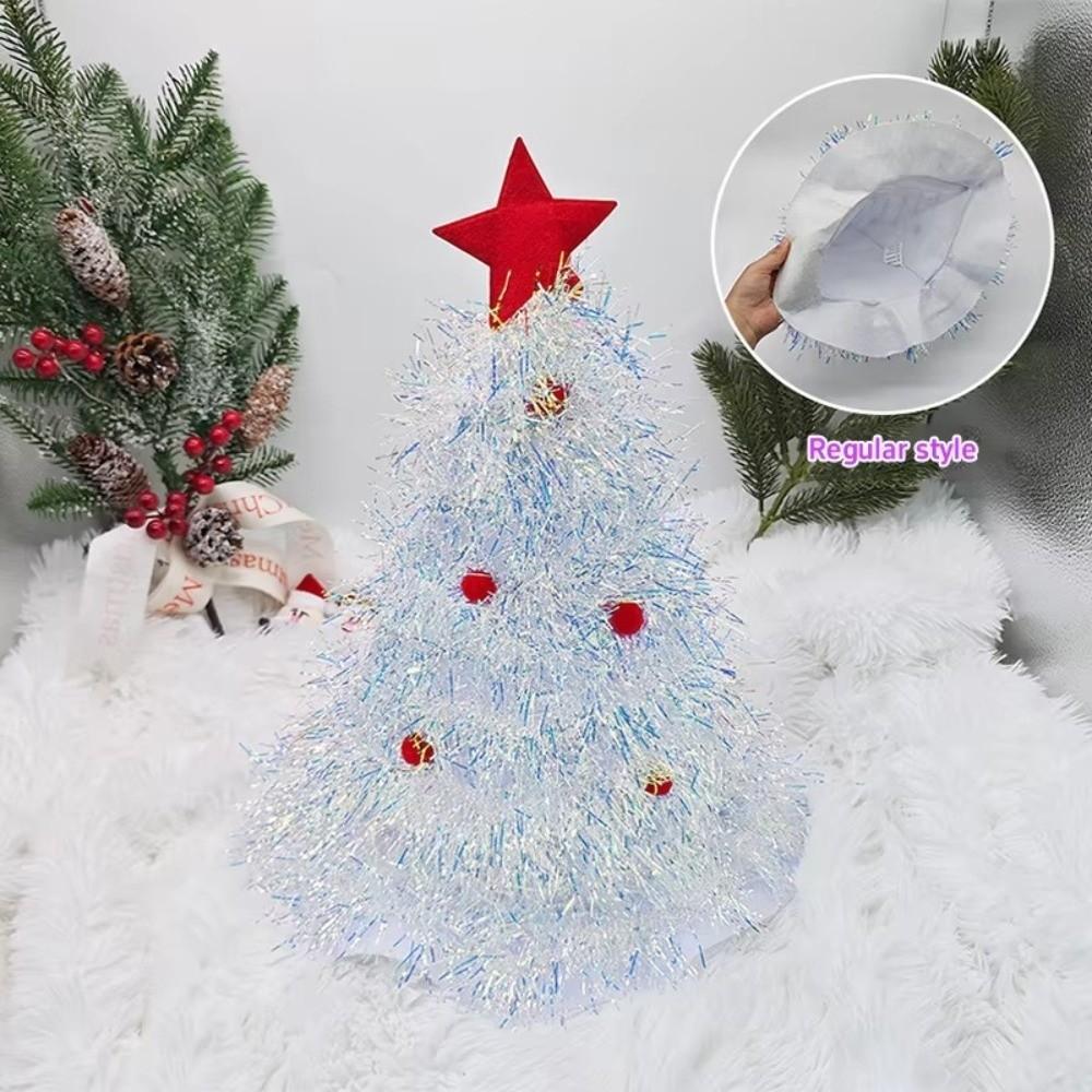 Shiny Tinsel Colorful Poms Christmas Tree Hat Role-Playing Costume Hat  Photo Props