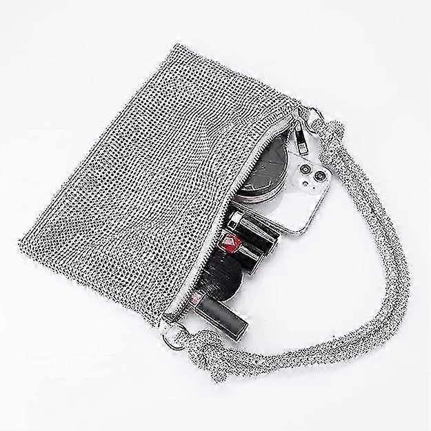 Rhinestone Crossbody Bag For Women Silver Clutch Bag Evening Handbag Purse Sparkly Rhinestone Purses Diamante Clutch Bag For Party Bridal Night Bagrhi