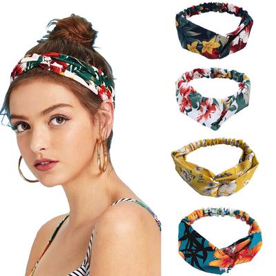 4er-Set Damen-Haarbänder mit gekreuztem Knotenmuster, floralem Print, elastisch, Bandanas, Haarbänder für Mädchen, Haaraccessoires