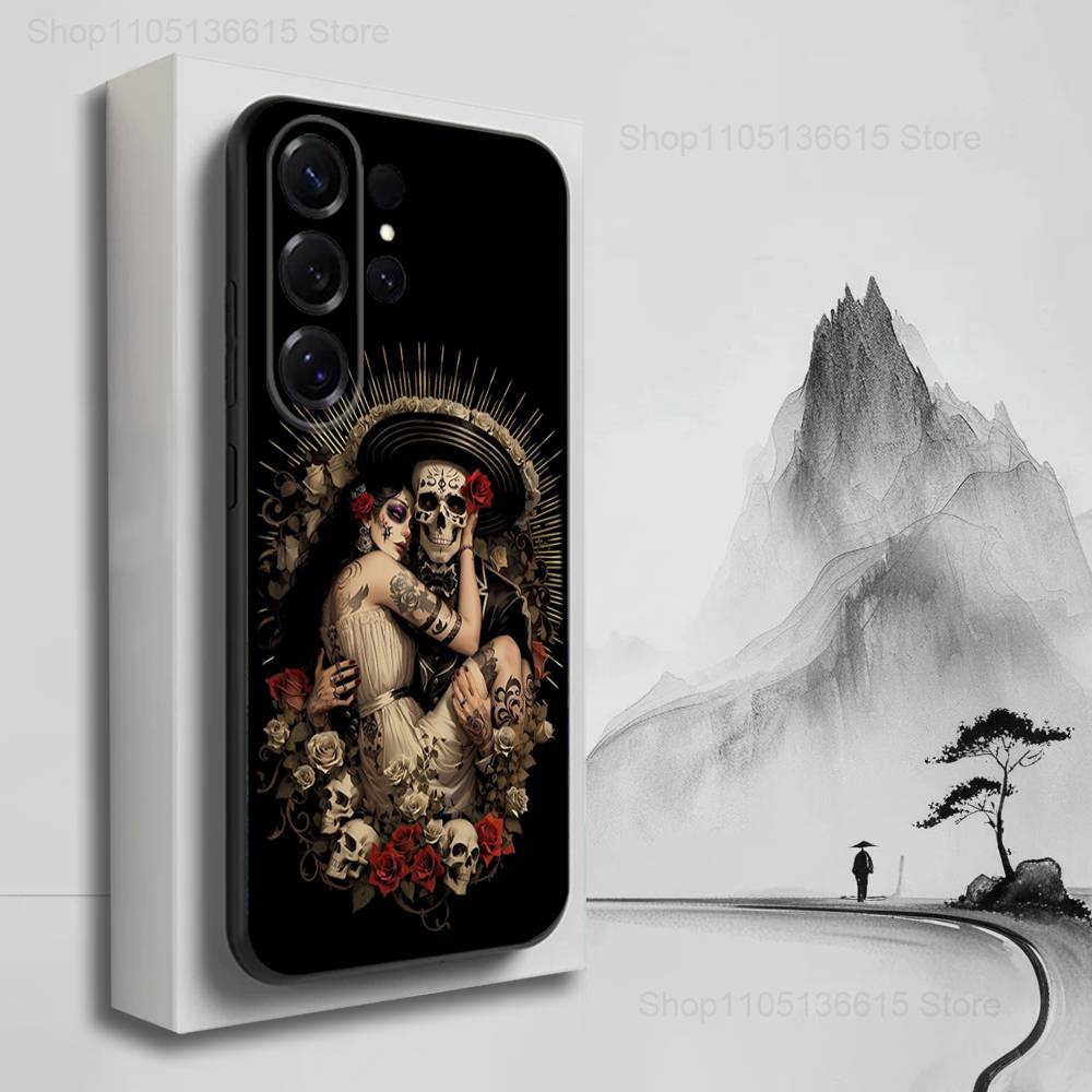 Catrina Skull Girl Mexican Case For Samsung S21,S9,S22,S25,S20,S10,Plus,Ultra,S24,S23,FE,Lite,Soft Silicone Black