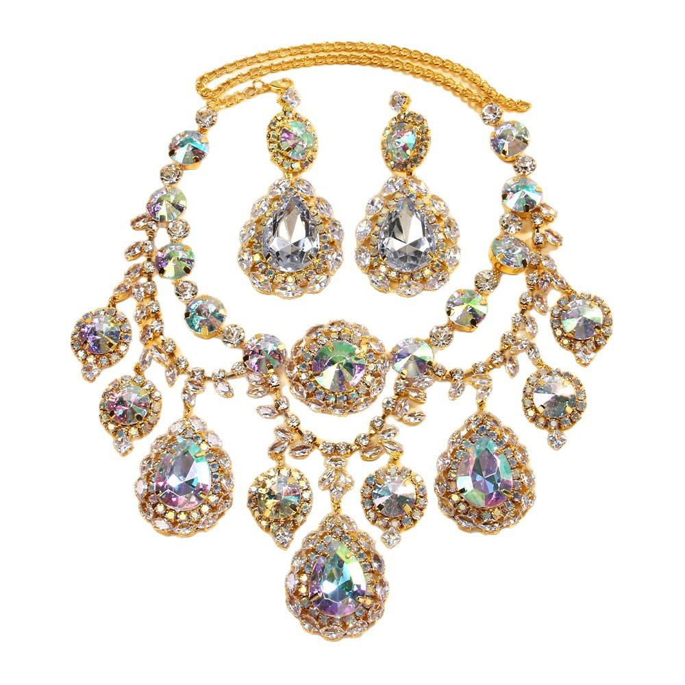 Exaggerated Water Drop Jewelry Set Personalized Design Rhinestone Necklace Earrings A Set Of Accessories Jewelry Set