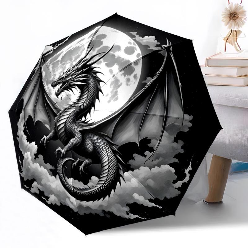 Moonlit Dragon Flight Outdoor Automatic Umbrella Sturdy 8 Rib Durable Plastic Iron Outdoor Daily Use Outdoor Accessory Perfect Gift Friends
