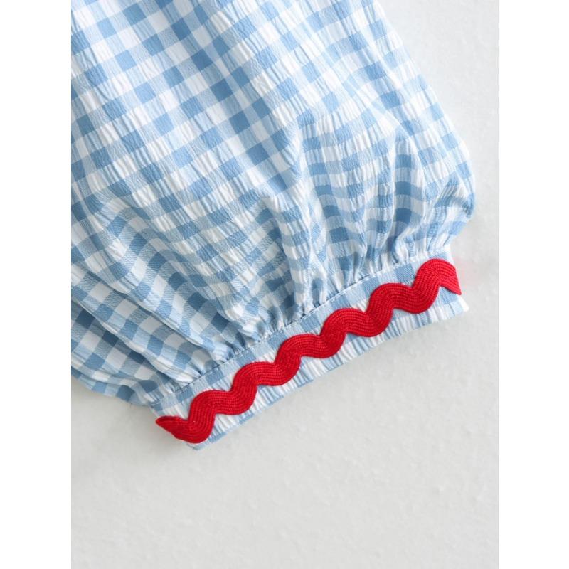 Vintage žena mřížkovaný tisk srdce patchwork šněrovací halenka dámská volná elegantní výstřih do V packet párty venkovní topy dívky jaro a léto