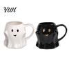 Spooky Coffee Mug for Office Halloween Ghost Ceramic Water Cup, Cute 3D Smiling Face Atmosphere Home Decor Mug, Decorative Drinkware Hot And