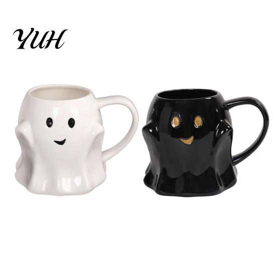 Spooky Coffee Mug for Office Halloween Ghost Ceramic Water Cup, Cute 3D Smiling Face Atmosphere Home Decor Mug, Decorative Drinkware Hot And