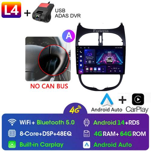2DIN Android 13 Radio For Peugeot 206 206CC 206SW 2001 2002 2003-2008 Car Stereo Multimedia Player Carplay Auto GPS Navigation