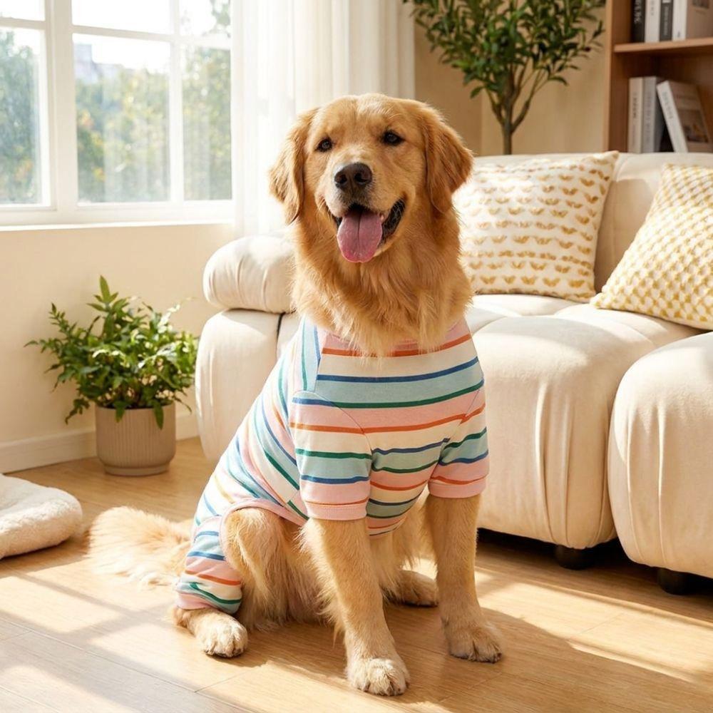 Elastic Colorful Striped Dog Jumpsuits Cotton Puppy Rompers Dog Four Legged Clothes Cats Dogs