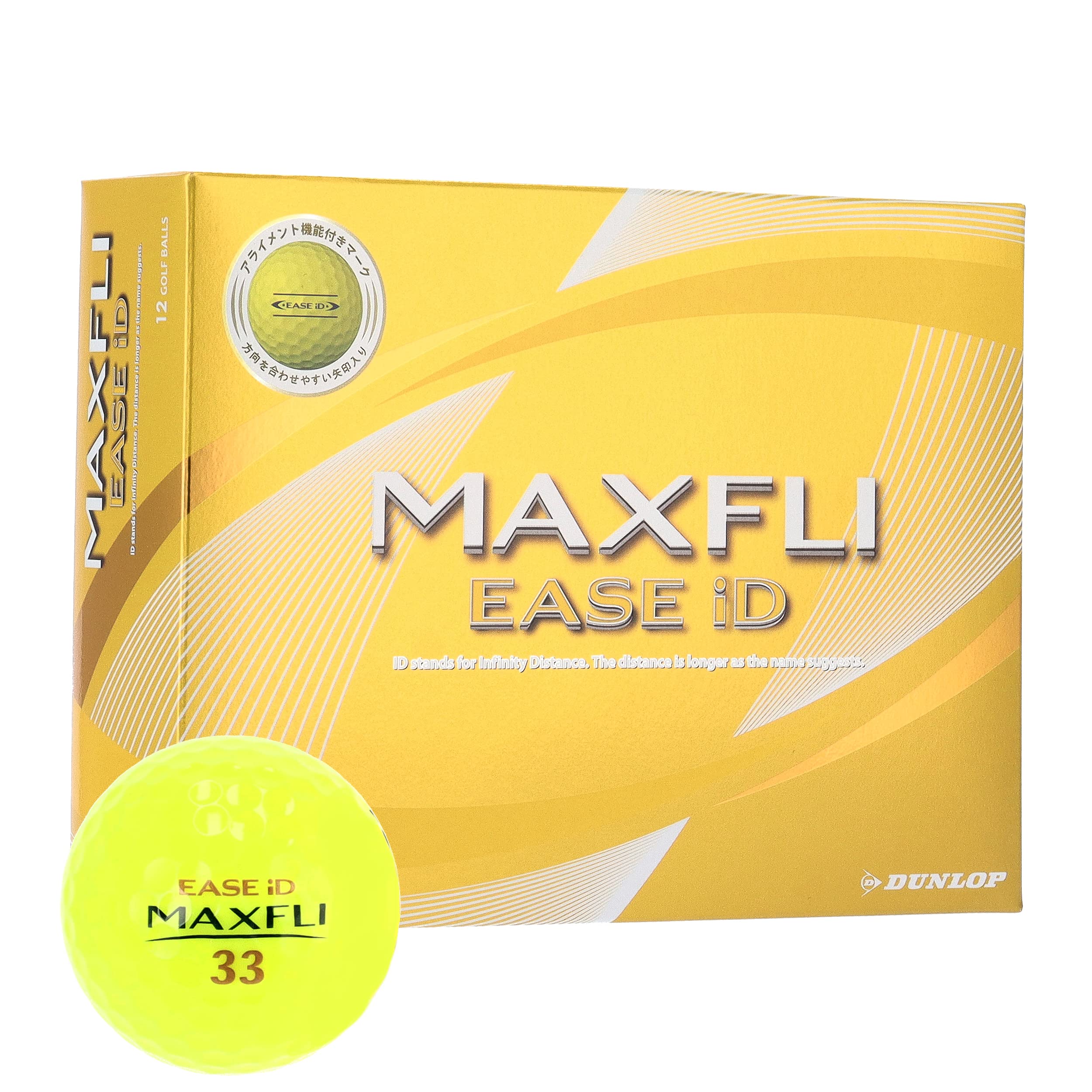 

DUNLOP Maxfly EASE ID2 1DZ Super Soft Distance Golf Made in Japan (12 balls) [Yellow] Balls,