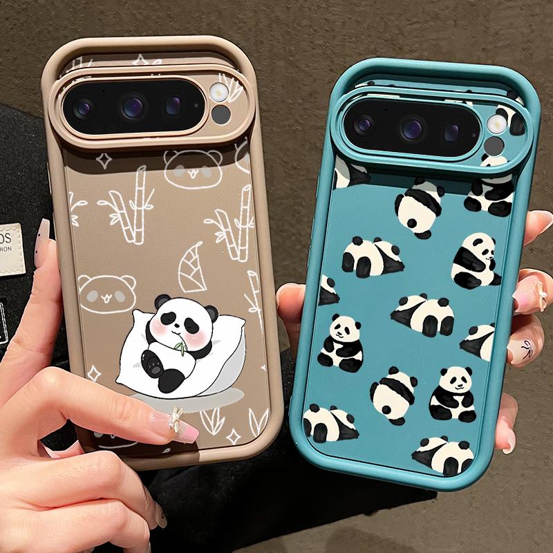 Lovely Pandas Pattern Matte Soft Phone Case For Google Pixel 9 Pro XL 8 Pro 8A Shockproof Lens Protection TPU Bumper Cover