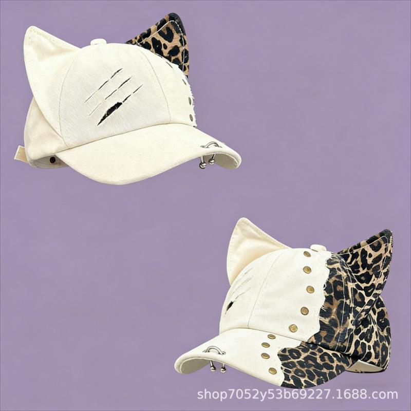 Fashion Hat New Baseball Cap Children's Spring Fashion Rivet Ripped Peaked Cap Big Brim Trendy and Small Face