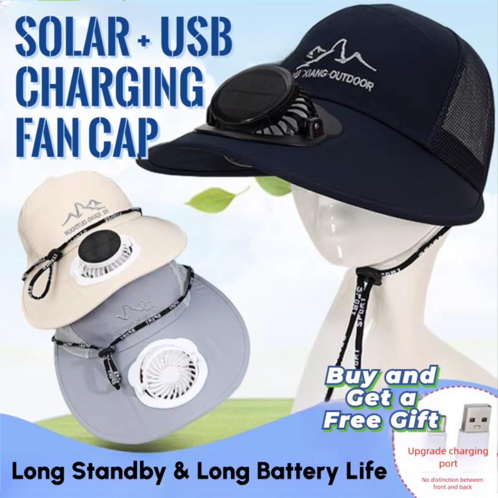 Mesh Wide Brim Fan Cap Breathable Solar Cooling Hat Practical Sun Hat with Solar Fan  Men/Women
