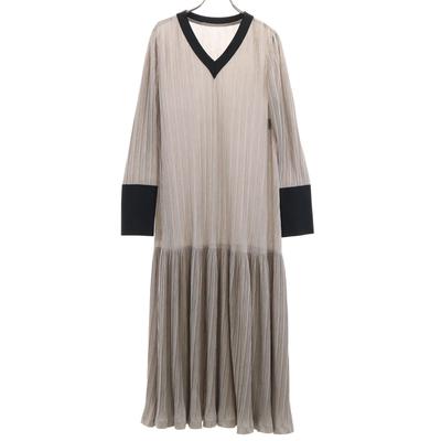 Made In Japan Long Sleeve Pleated One Piece 38 Gray Women Used