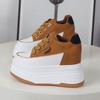 Fashion 12CM Genuine Leather Platform Wedge Fashion Women Spring Summer Autumn Chunky Sneakers Shoes Breathable Comfortable
