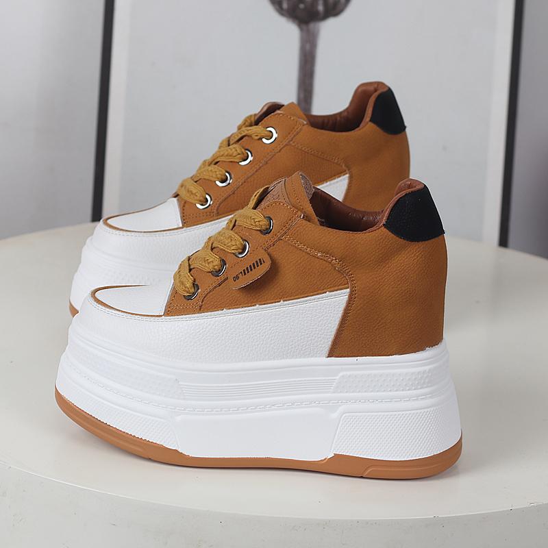 Fashion 12CM Genuine Leather Platform Wedge Fashion Women Spring Summer Autumn Chunky Sneakers Shoes Breathable Comfortable