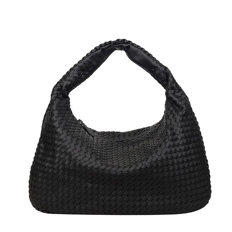 Simple Hand Woven Bag, Women's Fashionable Soft Leather Commuting Shoulder Bag, Versatile and Large Capacity