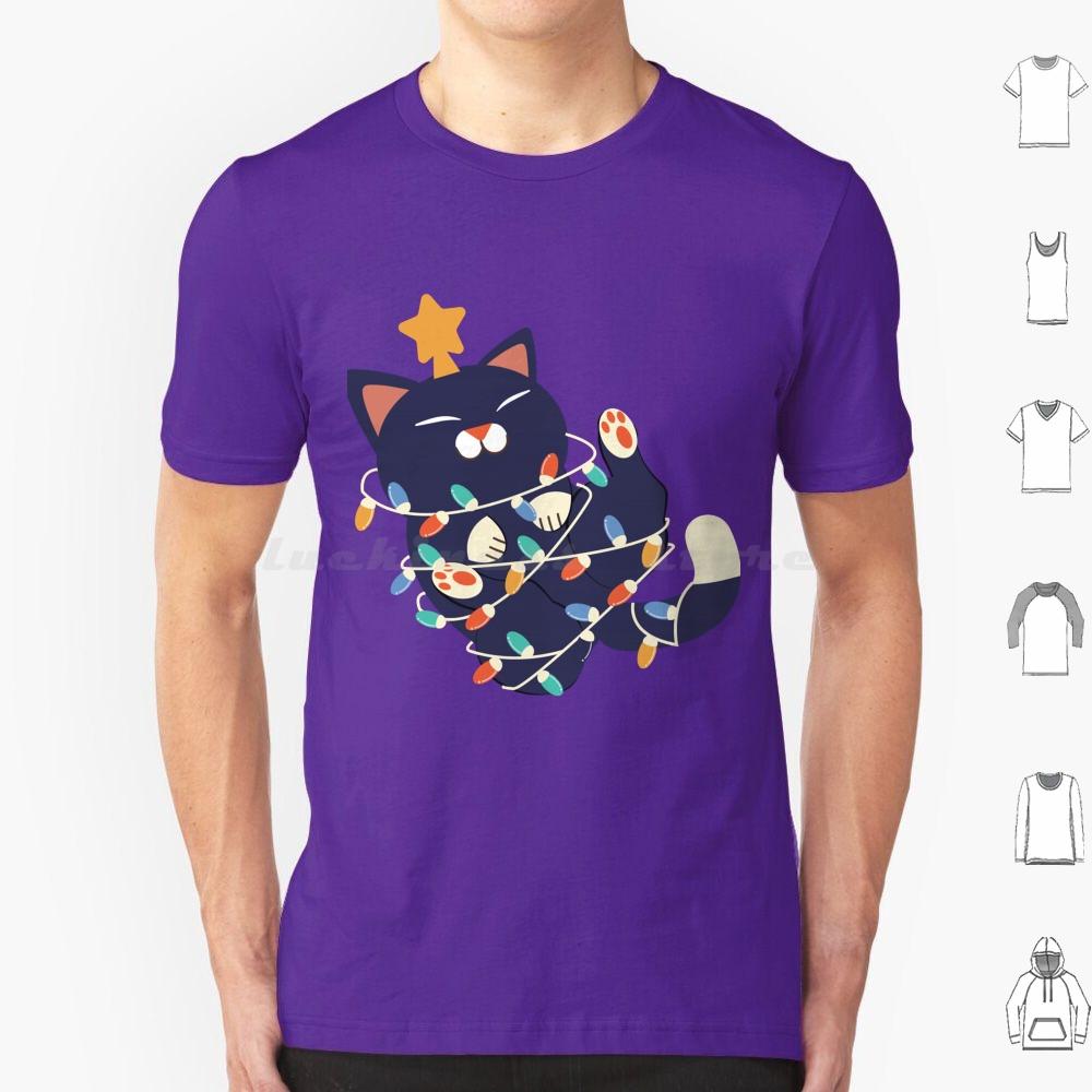 Christmas Kitty Classic T Shirt Cotton Men Women DIY Print Cat Lover Black Cat Christmas Tree Black And White Support Ukraine S