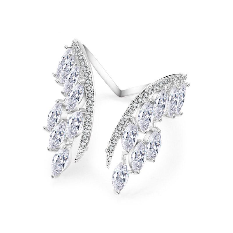 UILZ Angel Wings Zircon Open Ring - Elegant European & American Bridal Wedding Jewelry for Women