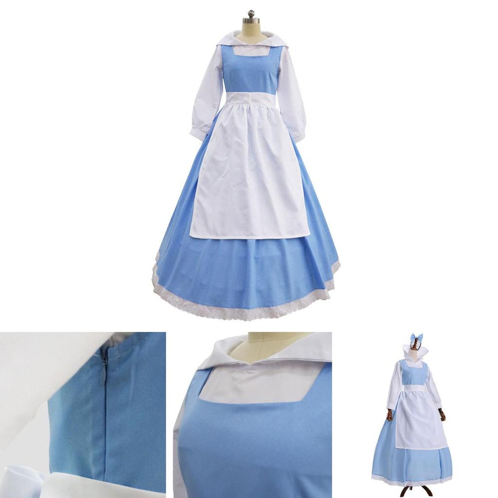 Elegant Beauty And The Beast Belle Blue Maid Dress With Exquisite Workmanship For Halloween