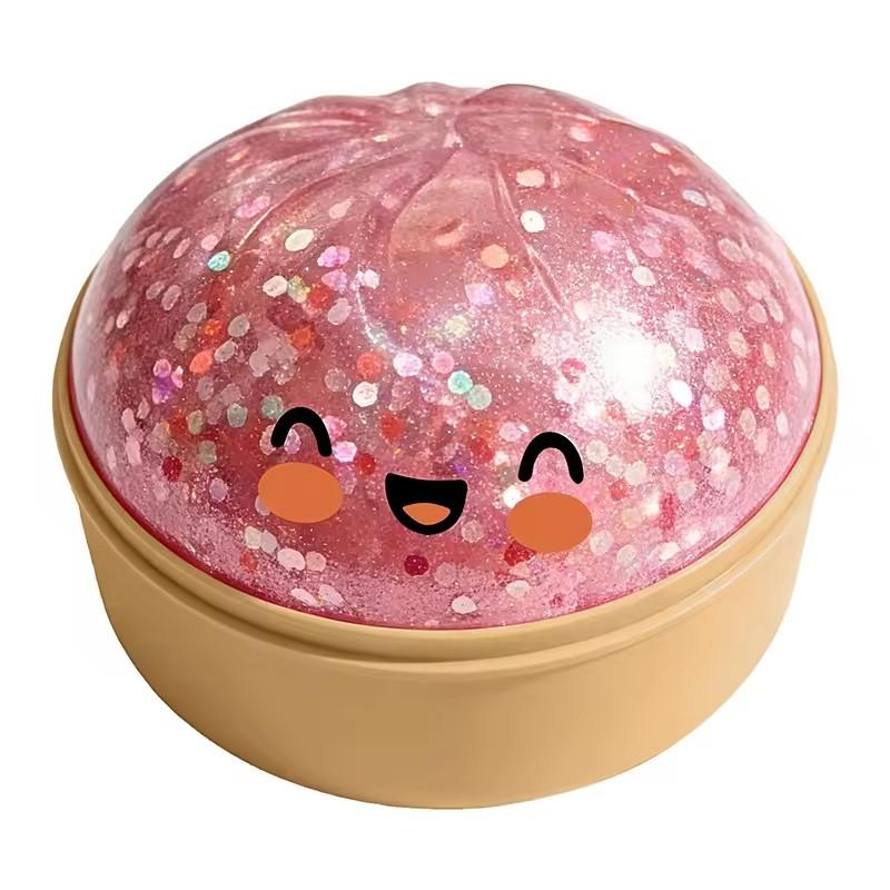 Dumpling shaped stress relief ball with slow bounce and soft touch, used for stress relief in office and home decor as an adult