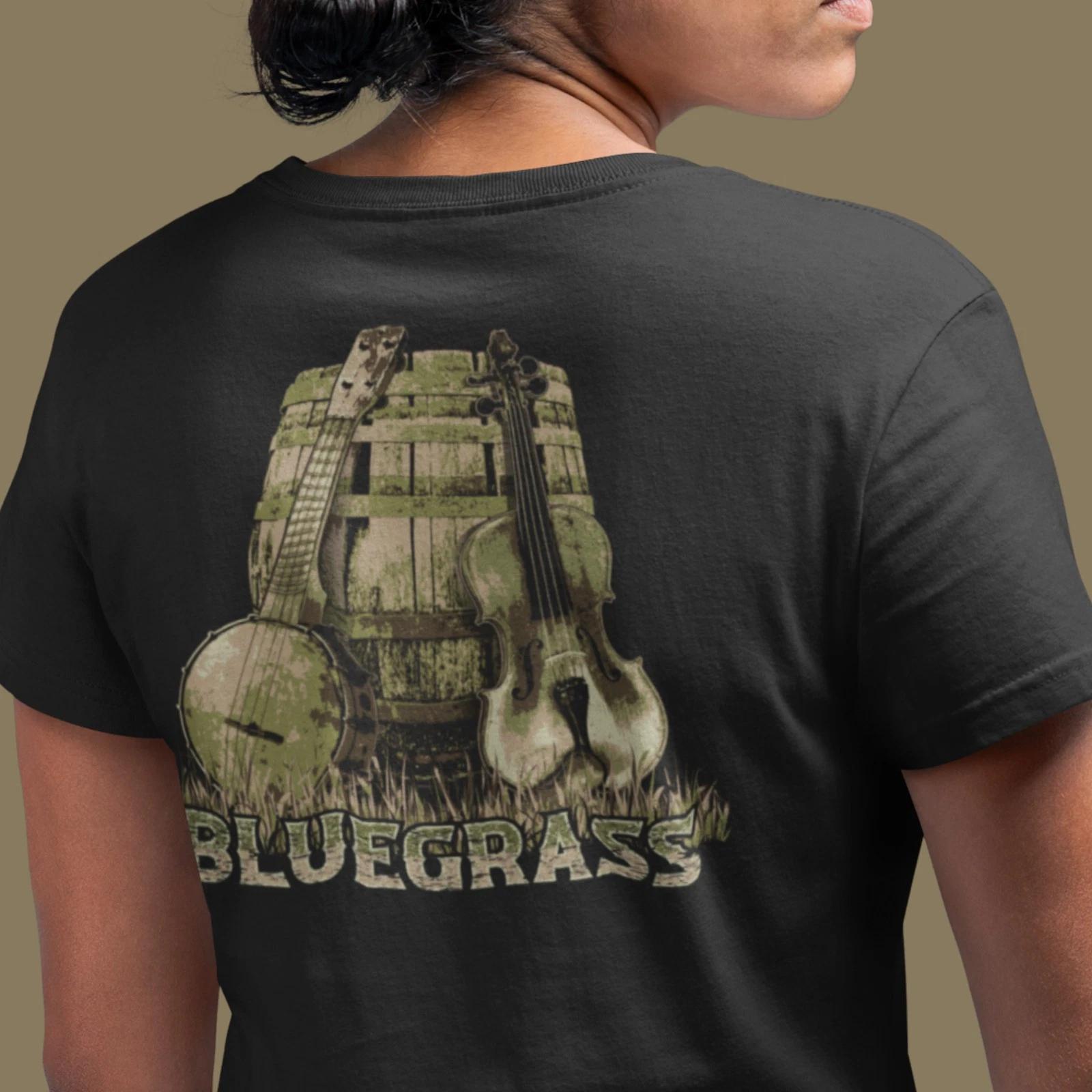 Унисекс классическая футболка Bluegrass с банджо и скрипкой - Изображение на спине 3XL