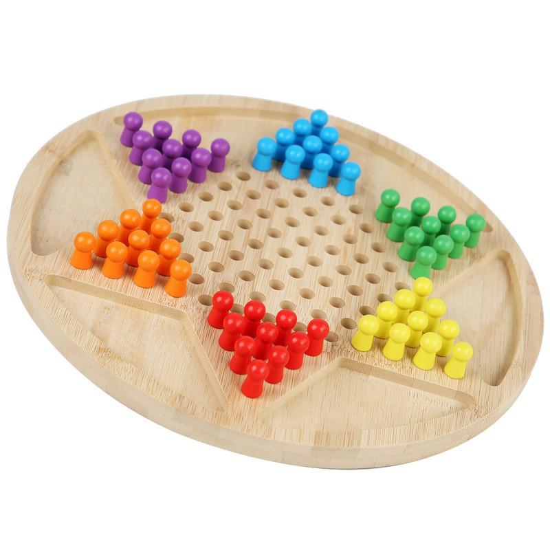 Jogo de Damas de Madeira de Dupla Função Jogo de Damas Chinês para Crianças de 4 a 6 Anos Brinquedo Educacional de Tabuleiro de Estratégia para Jogar em Família