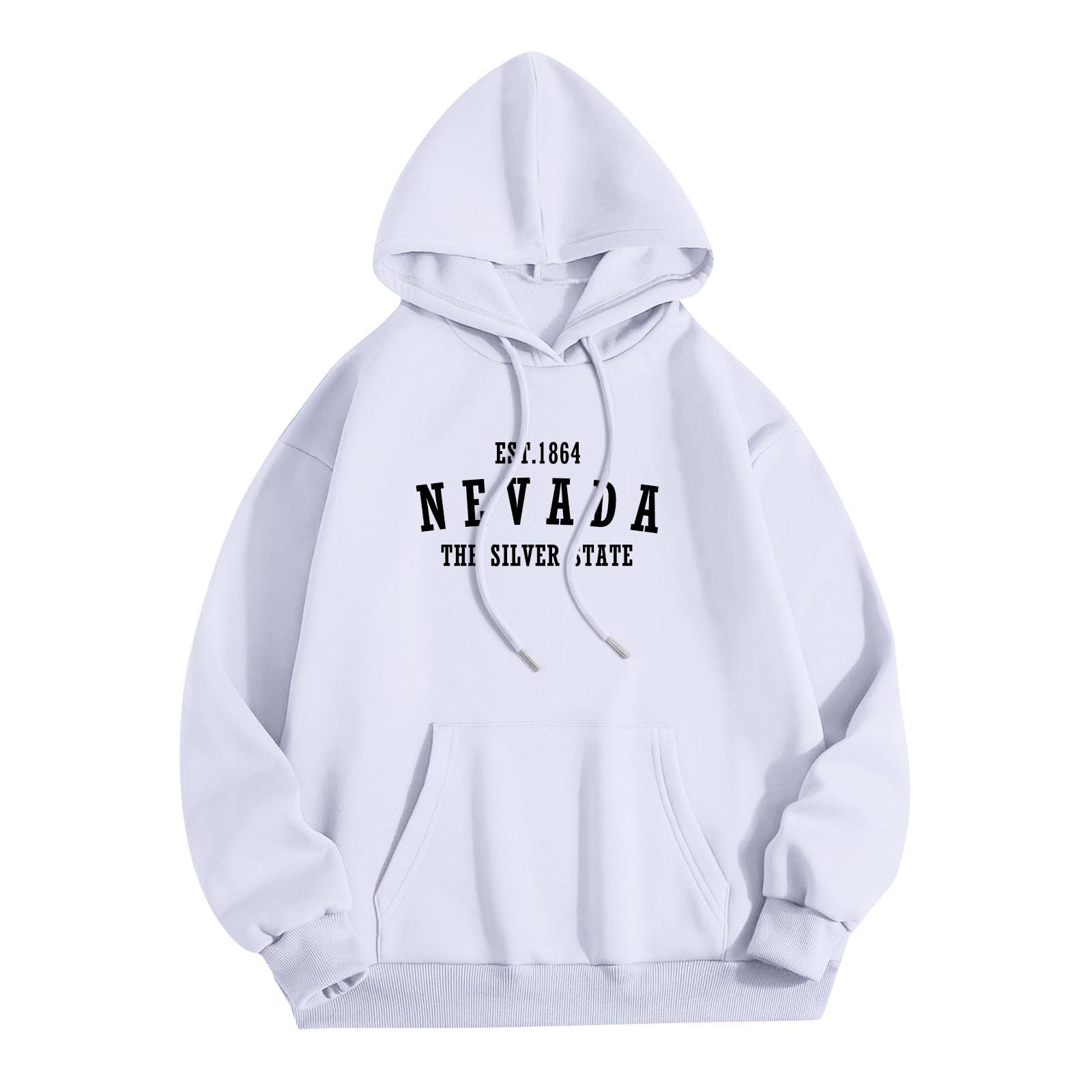 

Женская мода O-образный вырез с длинным рукавом и принтом, толстовка с капюшоном XL белый