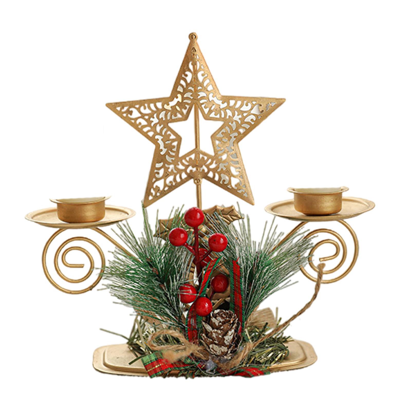 

Золотой металлический двойной подсвечник для празднования Рождества шишки ягоды железный подсвечник центральные элементы подсвечники 2