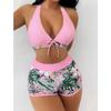 Sexy Halter Bikini Set Kurzen Badeanzug Frauen Hohe Taille Bademode Weibliche Gedruckt Badegäste Schwimmen Baden Badeanzug Bademode