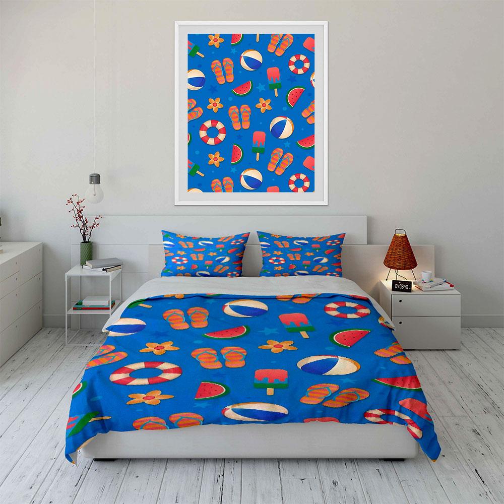 Flip-flops, beach balls, flowers. Bedding sets Duvet cover sets Duvet covers Pillowcases(1 * Duvet Cover 2 * Pillowcases without duvet insert)