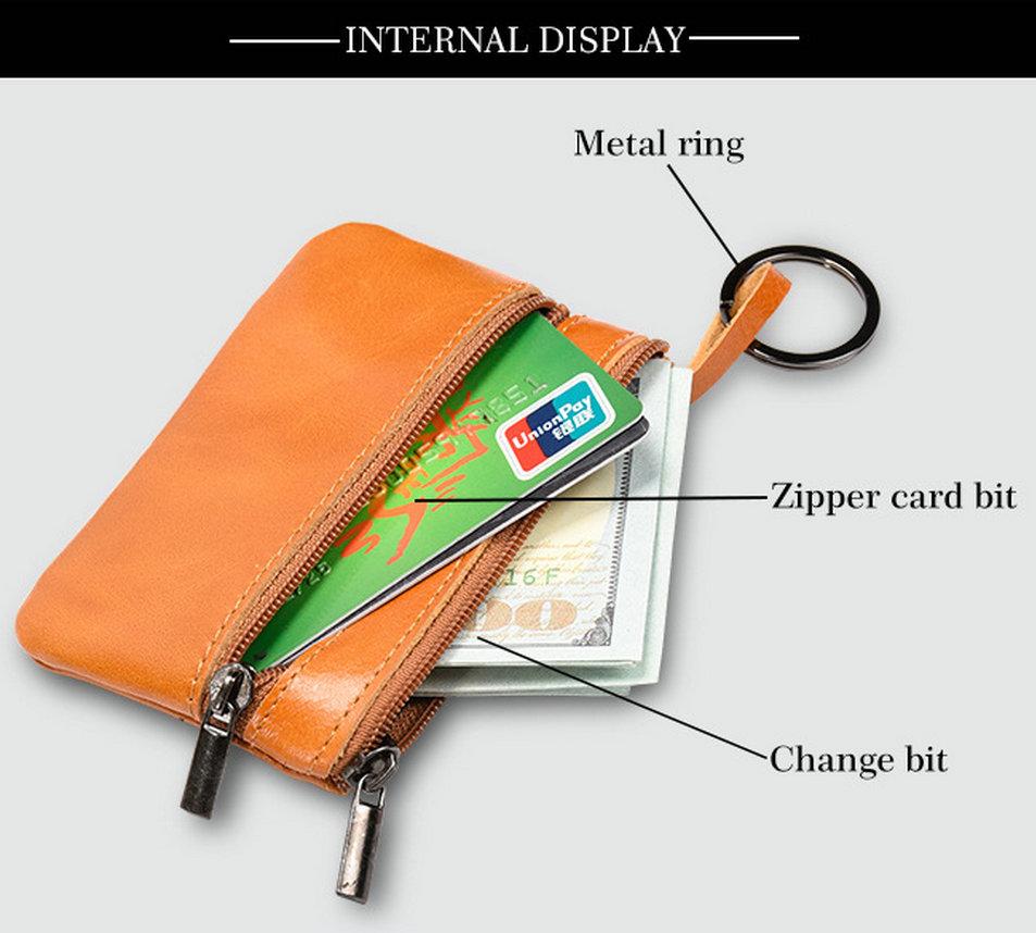 Genuine Leather Women's Coin Purse with Key Ring Small Coin Holder Card Case Mini Pouch Change Wallet