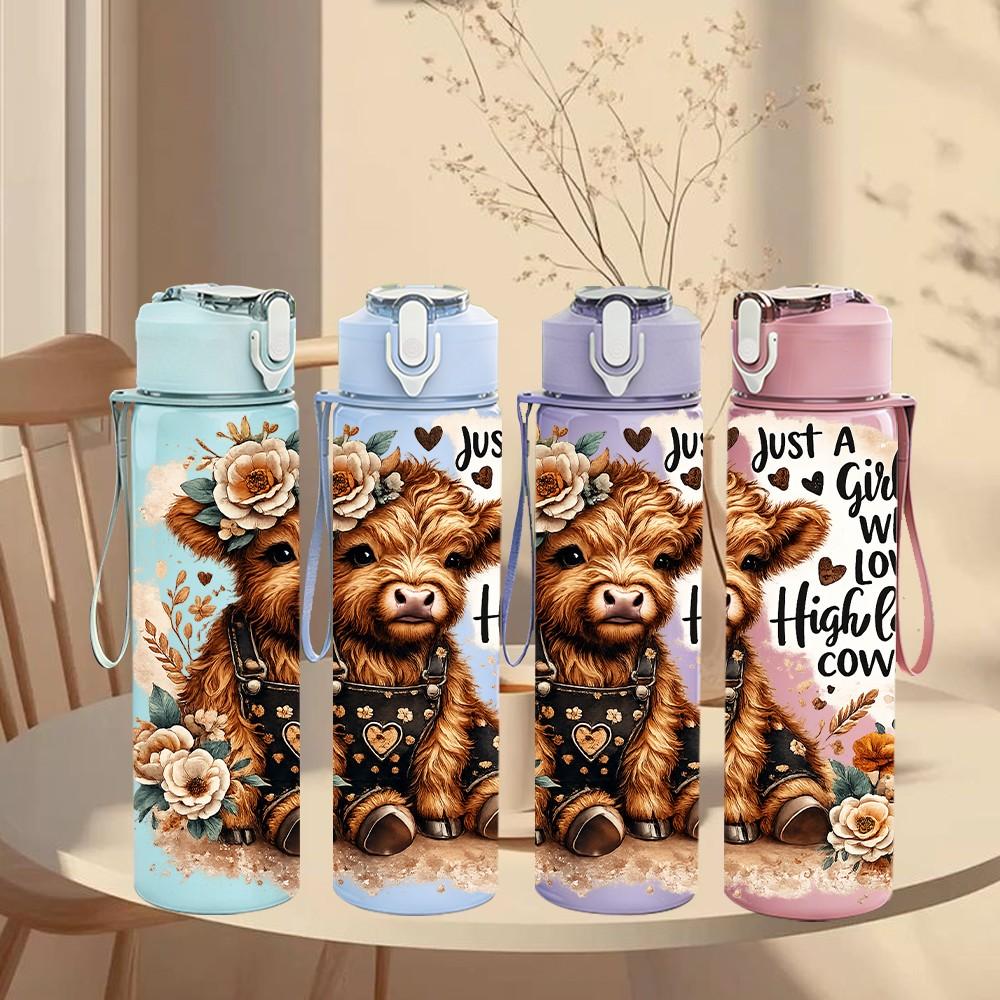 1PC Bear Thankful Quote Print 750ml Color Plastic Sports Water Bottle Leakproof Flip Straw Lid Suitable for Sports Office Home Use