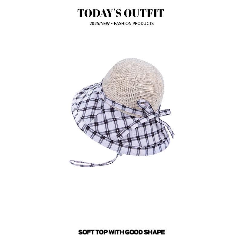 Japanese Sun Hat  Large Plaid Stitched Straw Hat  Fisherman Hat  Women's Basin Hat  UV Protection Sun Protection Hat  Face Covering