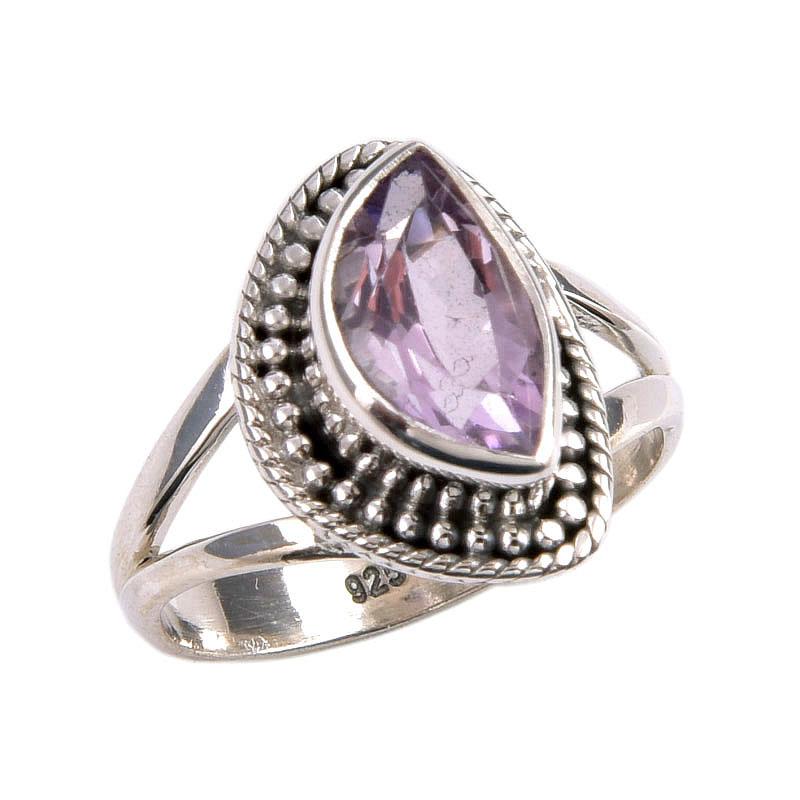 Pierre Gemme Améthyste Rose Naturelle Fait Main Argent Massif 925 Bijou Bague T.6.5 H4l25