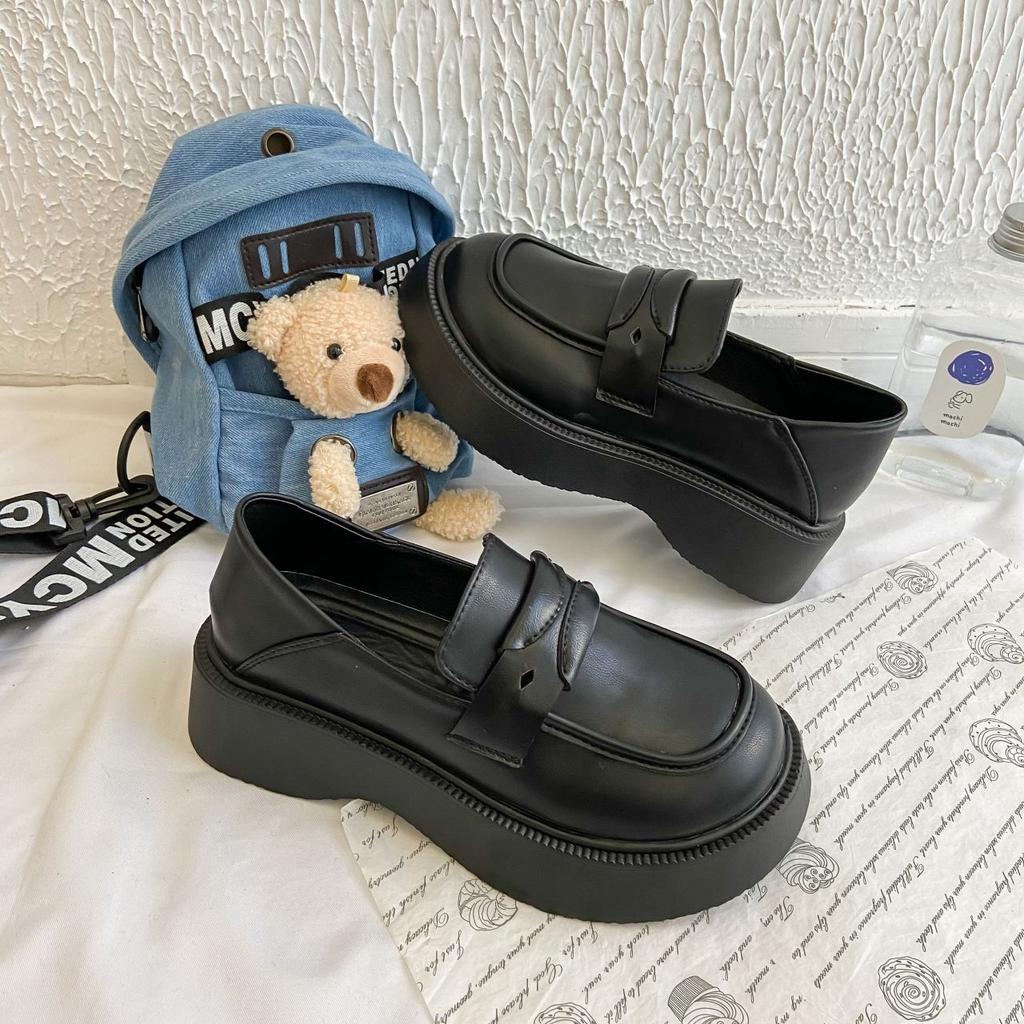 British Style Black Small Leather Shoes Women's 2025 Spring and Summer New Fashion Versatile Height-increasing Work Shoes Platform Shoes Children