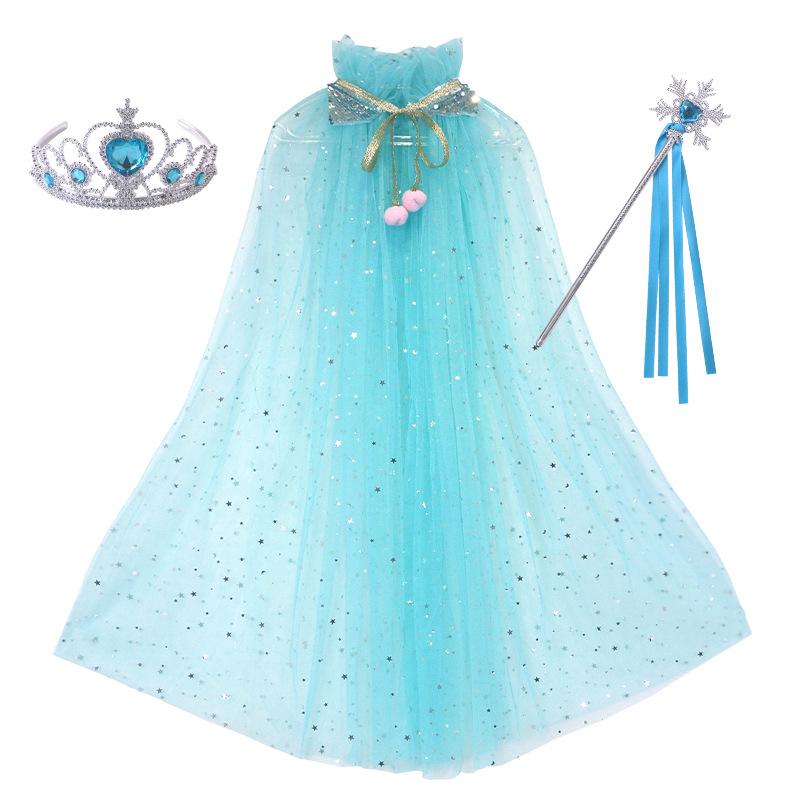 Girls' Elsa Princess Frozen Crown Set with Sequined Cape Shawl