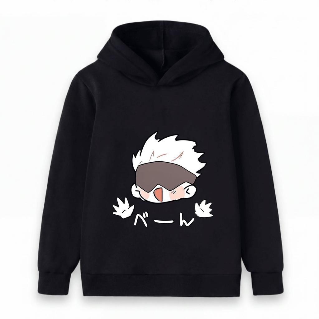 Kids Boys Girls Pullover Hoodie, Cute Cartoon White Hair Anime Character Printed Casual Long Sleeve Hooded Sweatshirt for Daily Wear