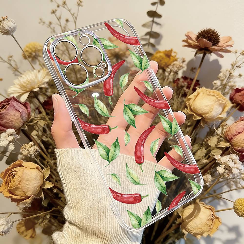 Chili Red Phone Case Transparent Silicone Soft For iPhone 17 16 15 14 13 12 11 Mini Pro Max Plus