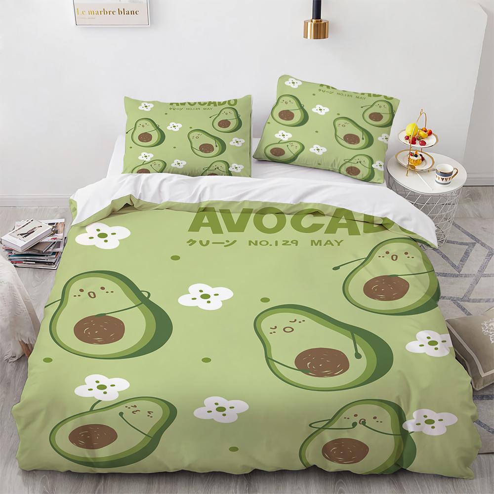 Cartoon Avocado King Queen Duvet Cover Fruit Funny Expression Bedding Set for Kids Teens Adult Green Quilt Cover with Pillowcase