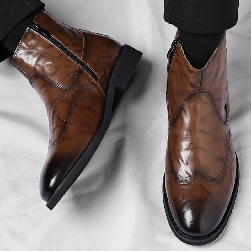 Autumn Winter Large Size Leather Chelsea Boots for Men Fashion Casual Soft Sole New Designer Brogue Shoes Man Ankle Boots