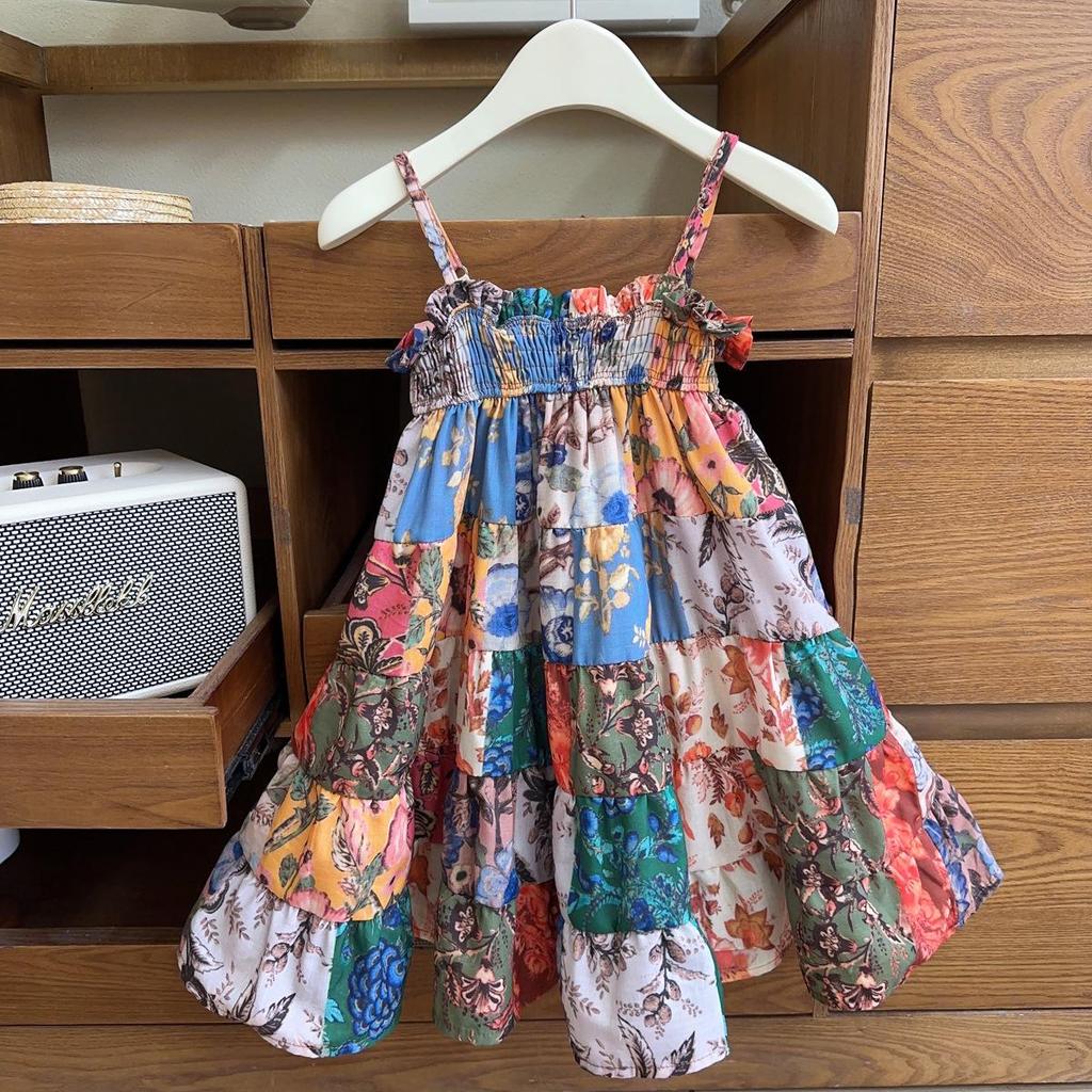 Girls' Retro Floral Summer Dress - Sling Style, Model AXB502
