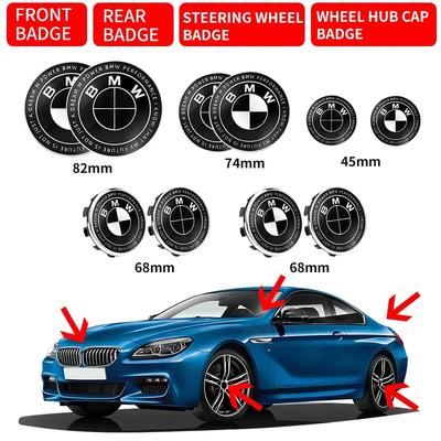 7 Stück 45mm 68mm 74mm 82mm Auto Front Haubenemblem Heckklappenabzeichen Lenkrad für M F30 E36 E39 E87 E46 E90 E92 E53 E94
