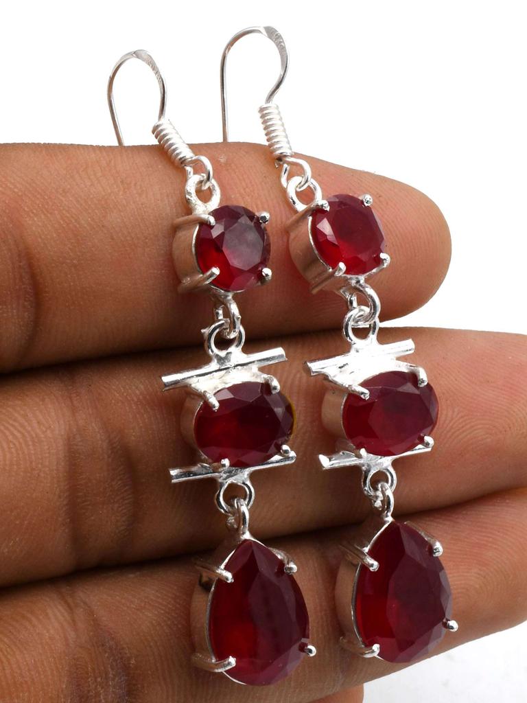 Garnet Gemstone Ethnic Handmade Drop Dengle Earring Jewelry ER 247