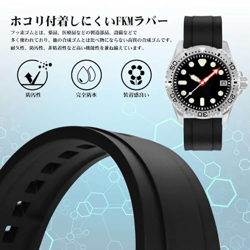[WOCCI] Fluororubber Watch Band 20mm Silicone Watch Strap Luxury Watch Rubber Strap Quick Release Black/Silver Buckle